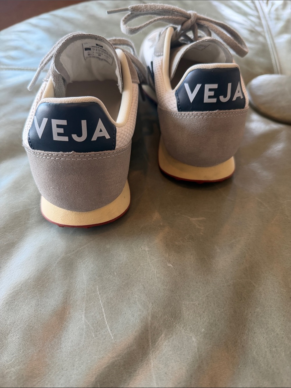Veja Retro Runner Sneaker in Light Gray with Navy Accents - Picture 3 of 5